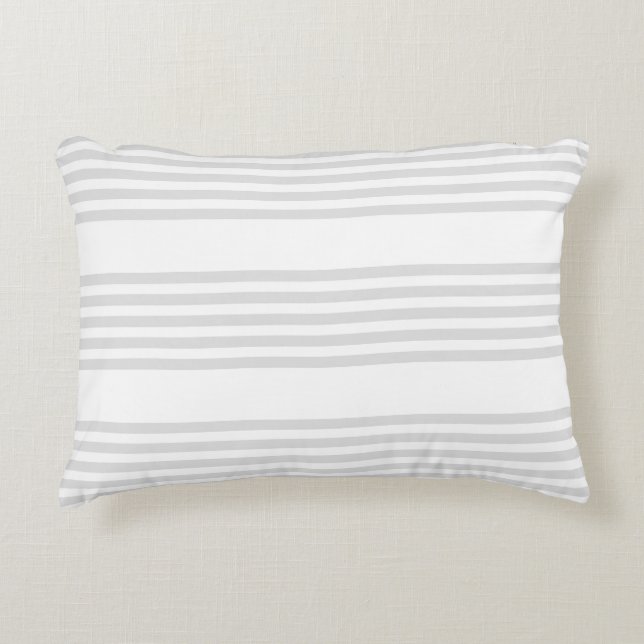 Light grey and white five stripes pattern decorative cushion (Front)