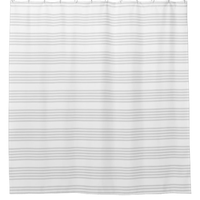 Light grey and white five stripes pattern shower curtain (Front)