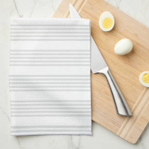 Light grey and white five stripes pattern tea towel