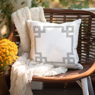 Light Grey and White Greek Key   Editable Colours Cushion