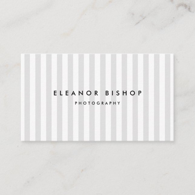 Light Grey and White Pinstripes Pattern Modern Business Card (Front)