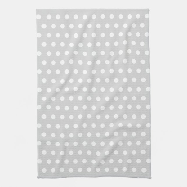 Light Grey and White Polka Dot Pattern. Tea Towel (Vertical)
