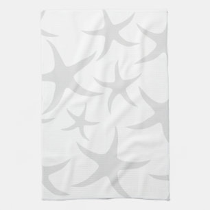 Light Grey and White Starfish Pattern. Tea Towel