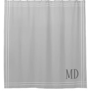 Light Grey and White Striped Custom Initials Shower Curtain