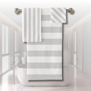 Light Grey and White Stripes Bath Towel Set