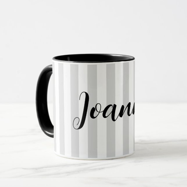 Light Grey and White Stripes Personalised  Mug (Front Left)