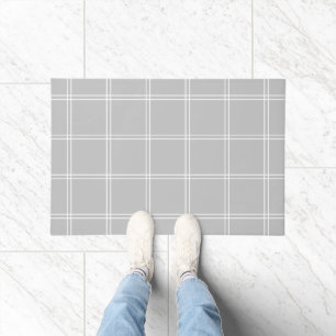 Light Grey and White Windowpane Check Doormat