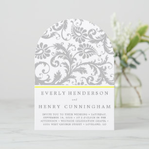Light Grey and Yellow Damask Wedding Invitation