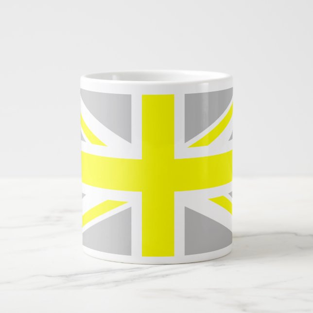 Light Grey and Yellow Union Jack Large Coffee Mug (Front)