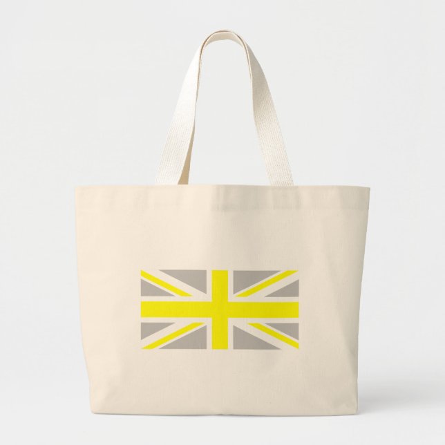 Light Grey and Yellow Union Jack Large Tote Bag (Front)