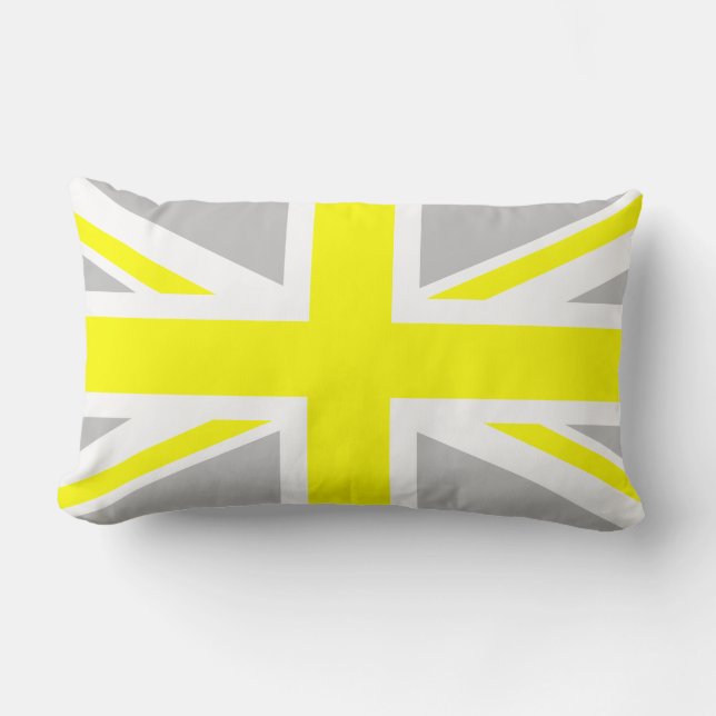Light Grey and Yellow Union Jack Lumbar Cushion (Front)