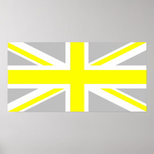 Light Grey and Yellow Union Jack Poster
