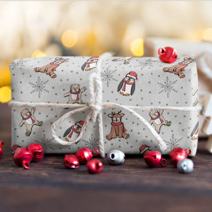 Light Grey Babys First Christmas Winter Animals Wrapping Paper