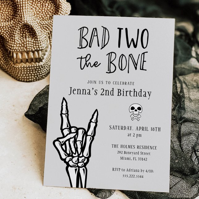Light Grey Bad Two The Bone 2nd Birthday Party Invitation (Creator Uploaded)