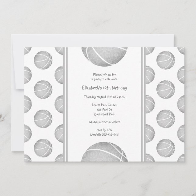 light grey basketballs pattern sports party invitation (Front)