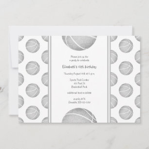 light grey basketballs pattern sports party invitation