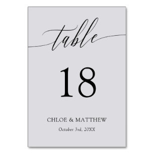 Light Grey Black Calligraphy Names & Wedding Date Table Number