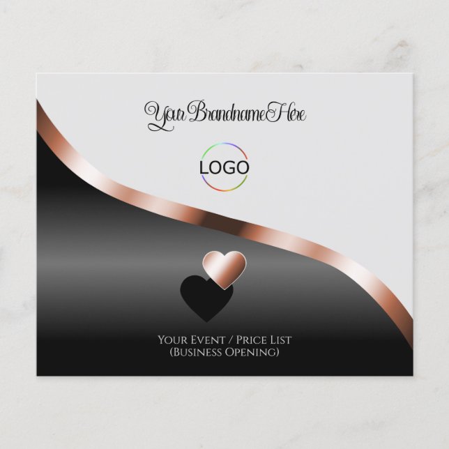 Light Grey Black Wavy Rose Gold Decor Hearts Logo Flyer (Front)