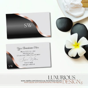 Light Grey Black Wavy Rose Gold Decor Monogrammed Business Card