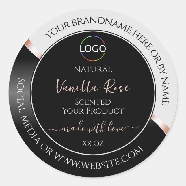 Light Grey Black Wavy Rose Gold Labels with Logo (Front)