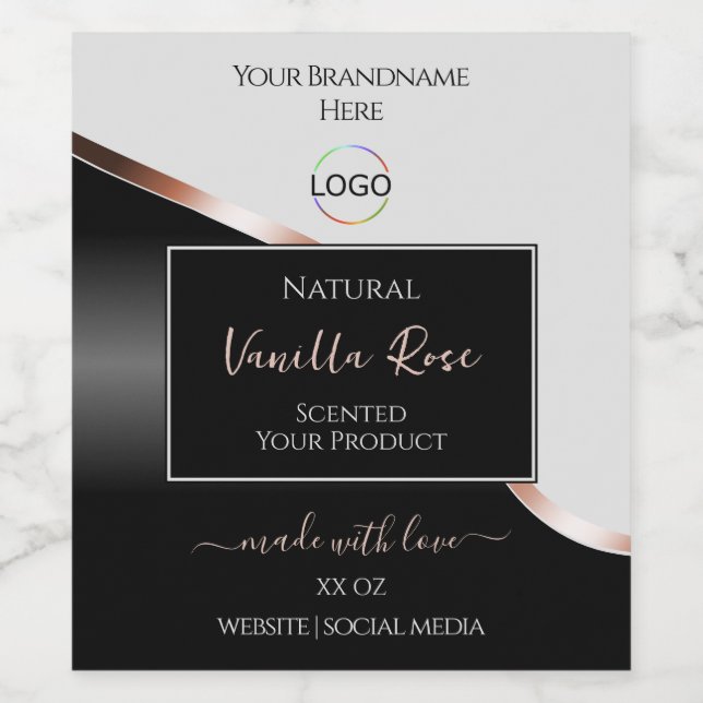 Light Grey Black Wavy Rose Gold Labels with Logo (Single Label)