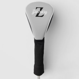 Light Grey Black White Retro Monogram Personalised Golf Head Cover