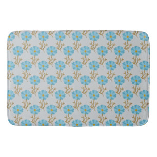 Light Grey Blue Poppy Flowers Bath Mat