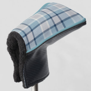 Light grey-blue textured checkered golf head cover