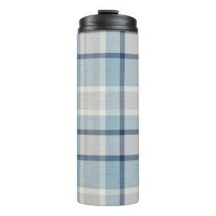 Light grey-blue textured checkered thermal tumbler