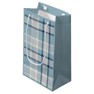 Light grey-blue textured chequered small gift bag
