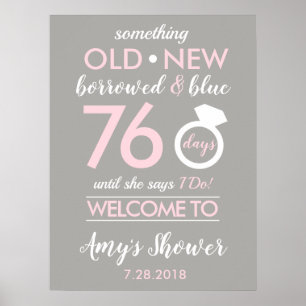 Light Grey Blush Pink White Bridal Wed Shower Poster