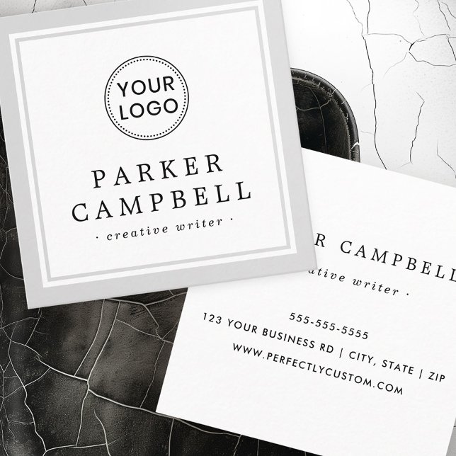 Light grey border custom logo elegant minimalist square business card (Light gray border custom logo elegant minimalist square business card)