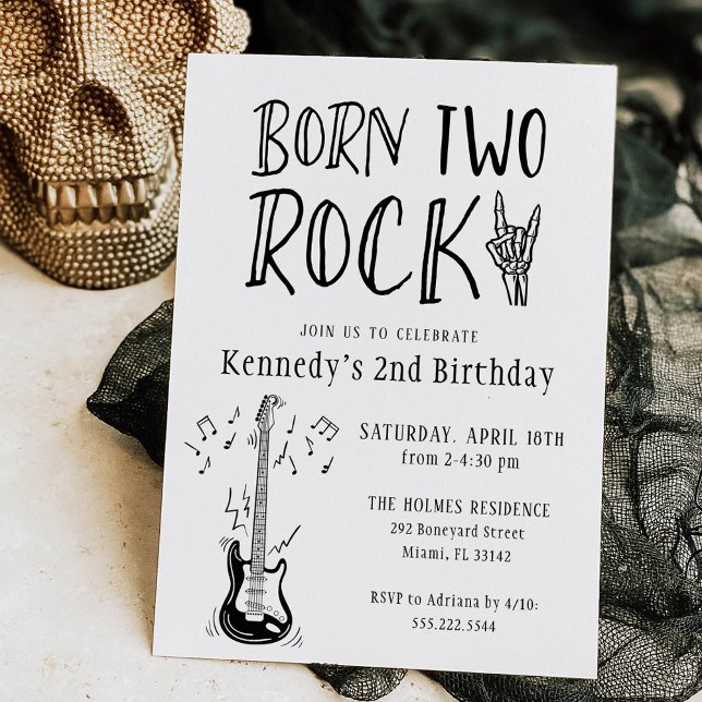 Light Grey Born Two Rock Guitar 2nd Birthday Invitation (Creator Uploaded)
