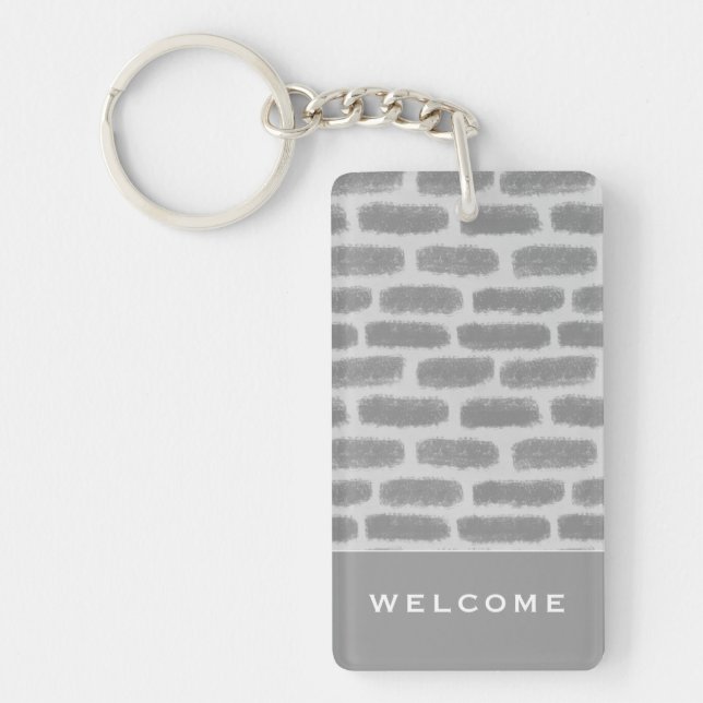 Light Grey Brick | Welcome | Vacation Rental Key Ring (Front)
