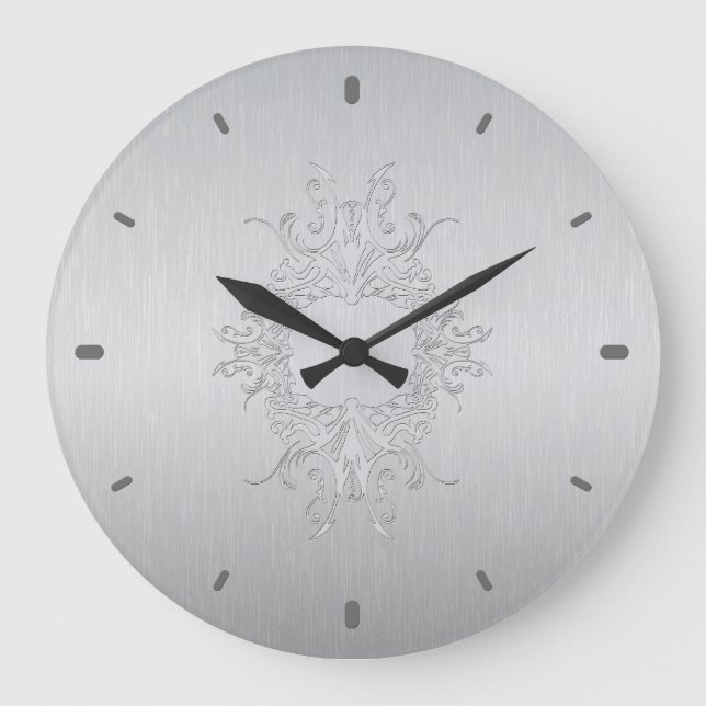 Light Grey Brushed Aluminium Look Large Clock (Front)