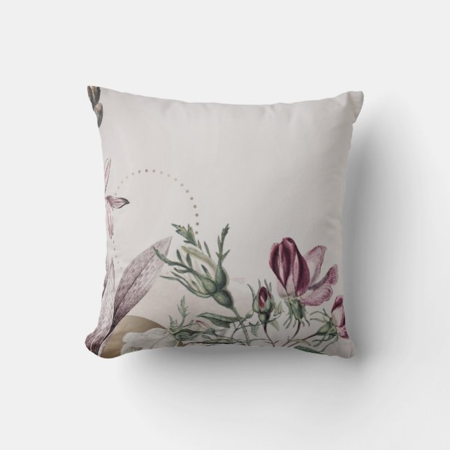 Light Grey & Burgundy Simple Rose Floral Cushion (Front)