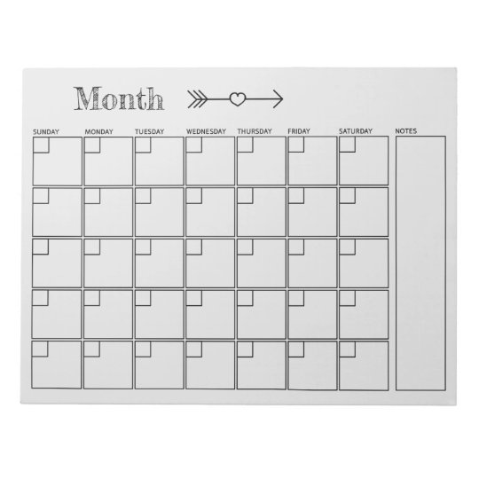 Light Grey Calendar Monthly Planner Notepad Zazzle.co.uk