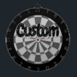 Light Grey, Charcoal Grey, And Black Editable Text Dartboard<br><div class="desc">Light Grey,  Charcoal Grey,  And Black Add Your Own Custom Text Dartboard Game Including 6 Brass Darts</div>