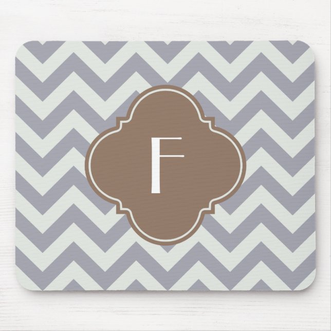 Light Grey Chevron Custom Monogram Mouse Mat (Front)