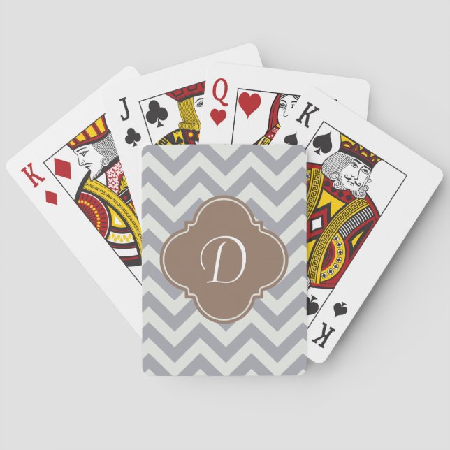 Light Grey Chevron Custom Monogram Playing Cards (Back)