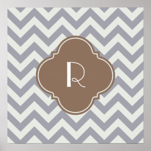 Light Grey Chevron Custom Monogram Poster