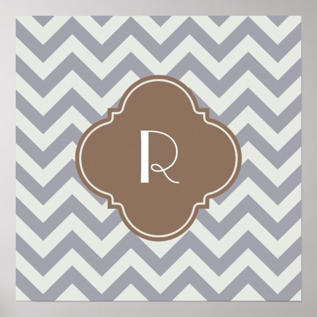 Light Grey Chevron Custom Monogram Poster (Front)