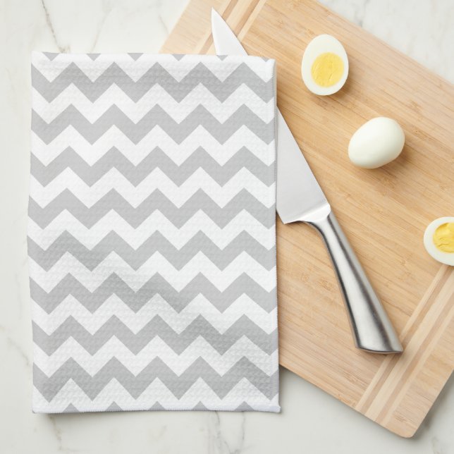 Light Grey Chevron - Custom Text Tea Towel (Quarter Fold)