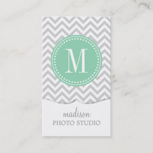 Light Grey Chevron Zigzag Personalised Monogram Business Card