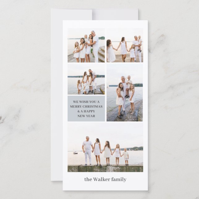 Light Grey Chic Modern Neutral 5 Photo Elegant Holiday Card (Front)