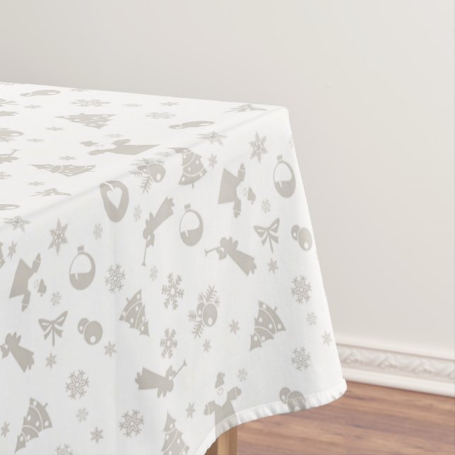 Light Grey Christmas Pattern on White Tablecloth (In Situ)