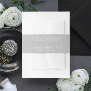 Light Grey Classic Calligraphy Formal Wedding Invitation Belly Band