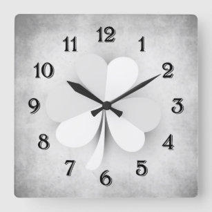 Light Grey Clover with Heart Shaped Leaves Irish Square Wall Clock