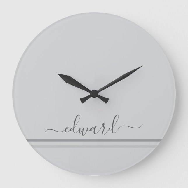 Light Grey Custom Name Large Clock (Front)