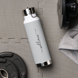 Light Grey Custom Name Water Bottle